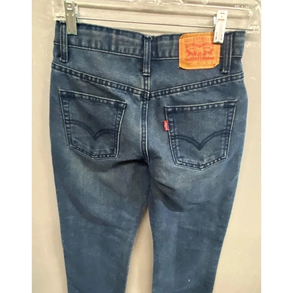 Levis 514 Jeans Boys 14R 27 Blue Whiskered Denim Cotton Medium Wash Straight Leg